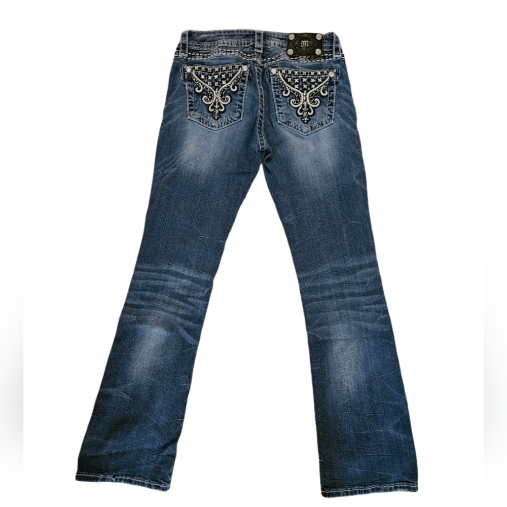 Miss Me designer signature rise boot cut denim jeans embellished with jewels 28